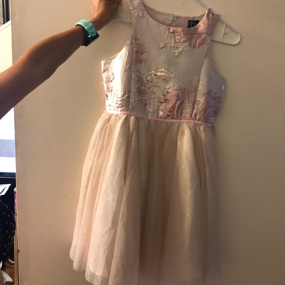 NWT Pink & Violet brocade dress with mesh skirt.